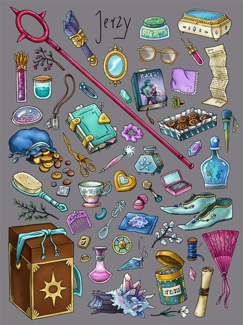 Assortment of three and five magical objects